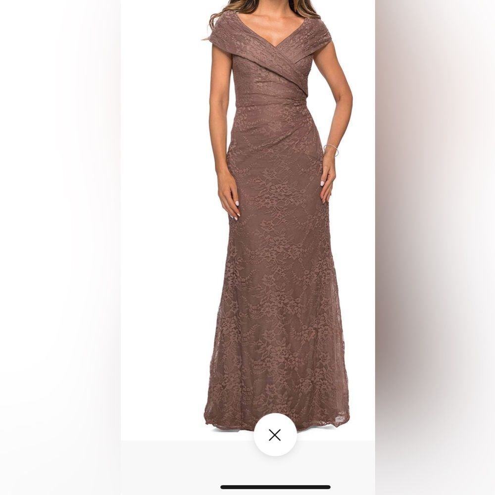 La Femme Navy Blue V Neck Off Shoulder Knit Lace Sheath Long Dress Size 8 NWT